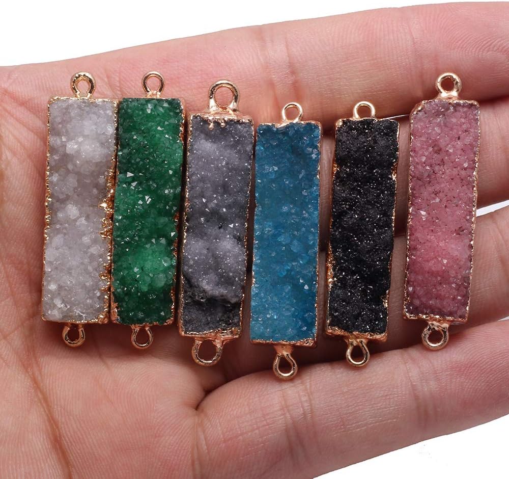 Natural Druzy Crystal Agate Rectangle Links Copper Plated Edge Jewelry Connectors for Jewelry Making Random 5 Pcs - Image 3