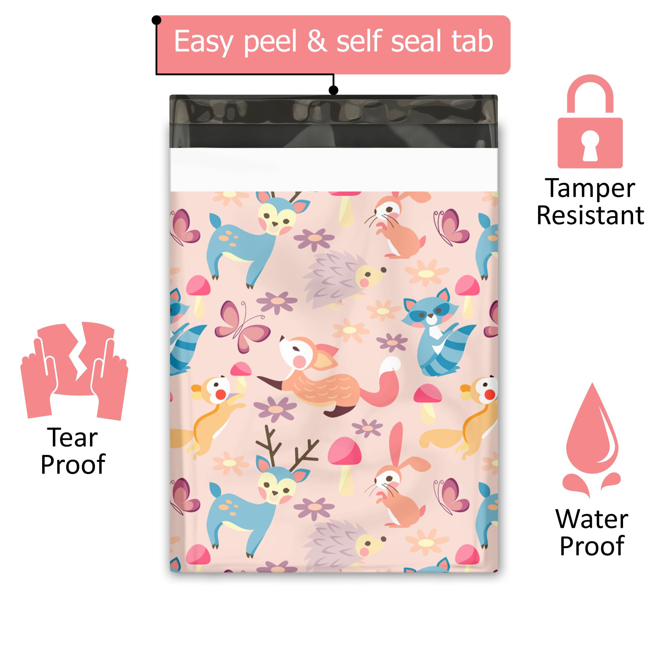 10 x 13 (100) Woodland Critters funda Poly sobres bolsas de envío sobres premium impresos