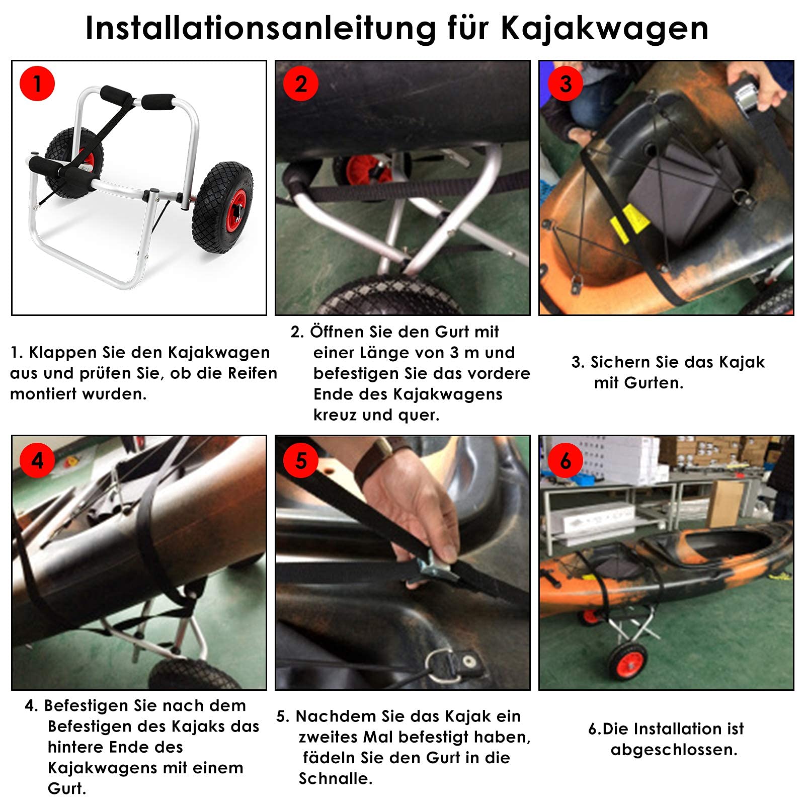 Faltbarer Kajakwagen Kanuwagen Transportwagen Bootswagen Spannriemen SUP Aluminium Bootstrailer Surfwagen für Kanu Surfboard Faltboot