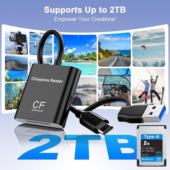 CFexpress Type A Card Reader, USB-C 3.2 Gen 2 10Gbps High-Speed Memory Card Reader with USB-C & USB-A Compatibility for CF Express Type A Cards