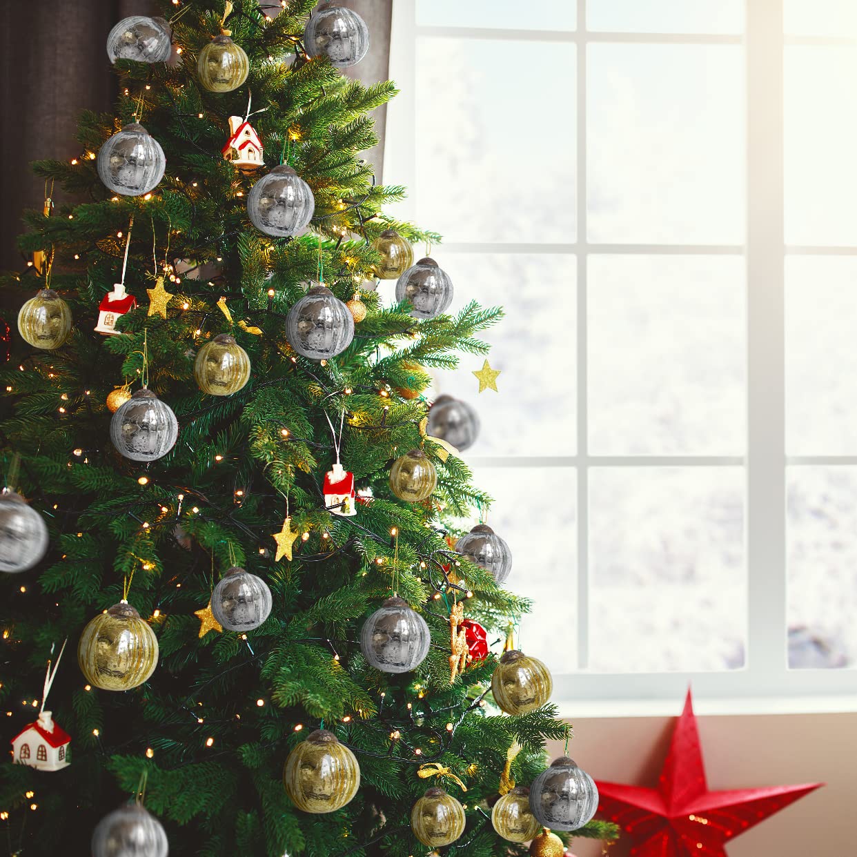 Amazon.co.jp: シルバーマーキュリーガラスオーナメント 4個セット