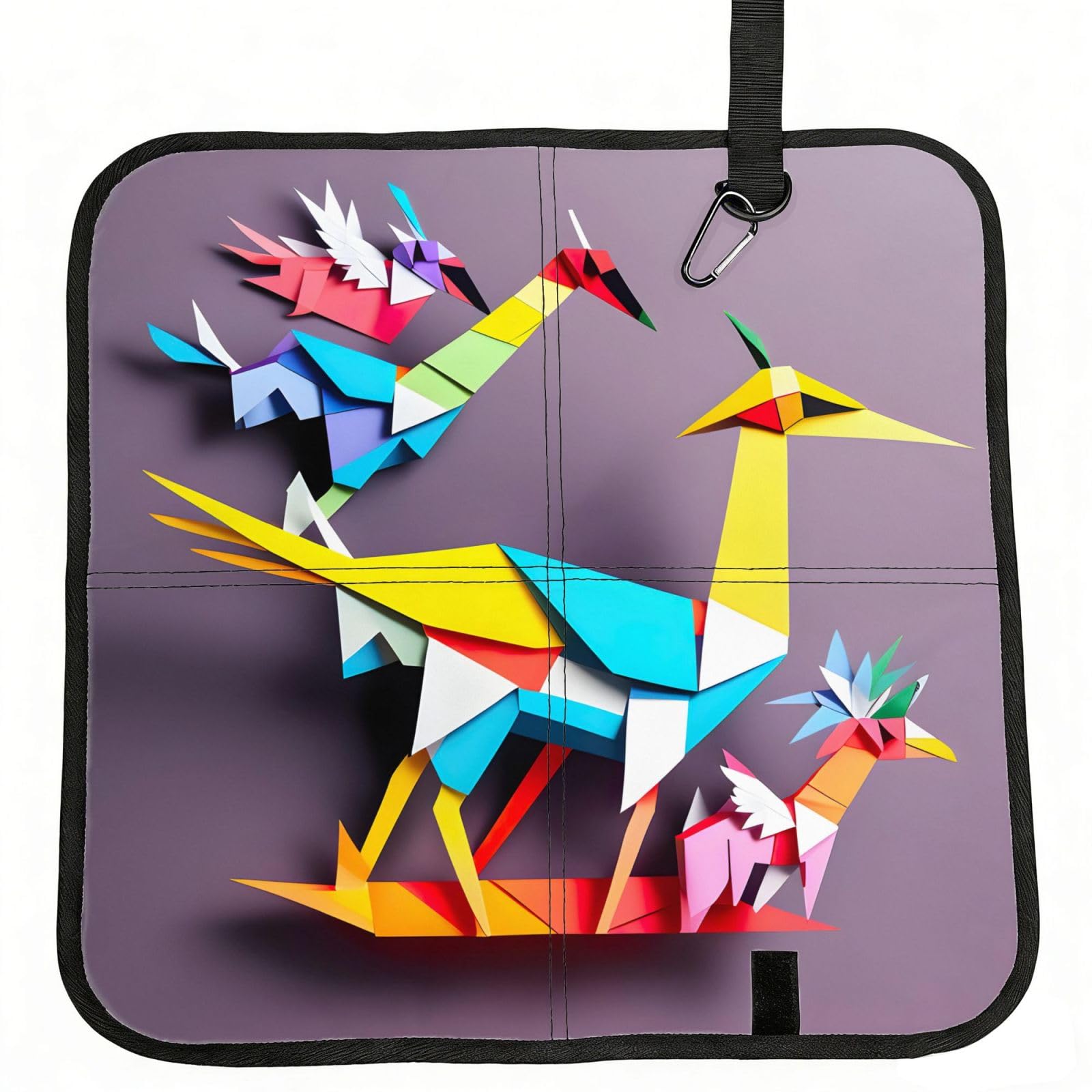 eeprty Origami Multicolor Papercraft Cranes 1 Printed Portable Seat Cushion Strap, Foldable Pad for Stadium Bleachers Hiking Travel