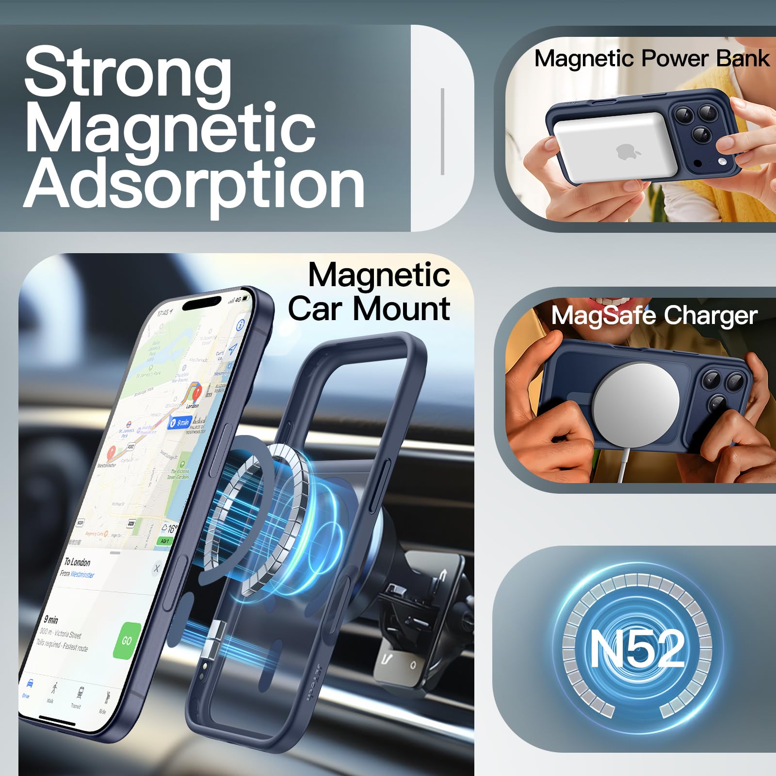 JETech Magnetische Siliconen Case voor iPhone 17 Pro 6,3-Inch, Compatibel met MagSafe, Zijde Zachte Aanraking, Schokabsorberend Hoesje Cover met Camera Lens Bescherming (Donkerblauw