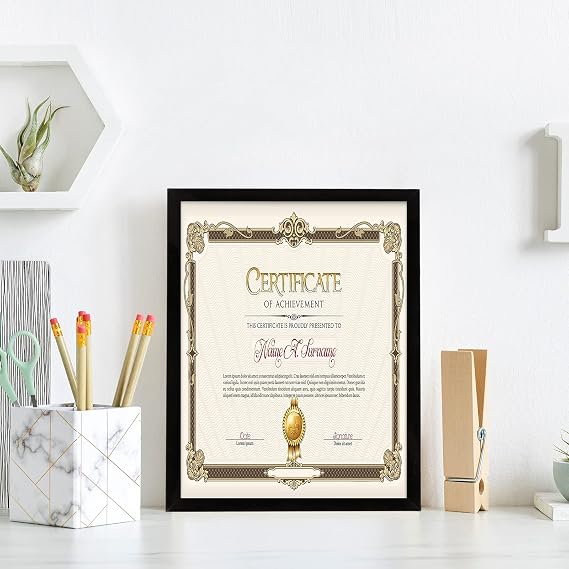 CABAX 8.5x11 inch Without Mats Picture Frames, Black Certificate Diploma Document Frames Set for Tabletop or Wall Display for Arts or Photos or Posters, Pack of 1