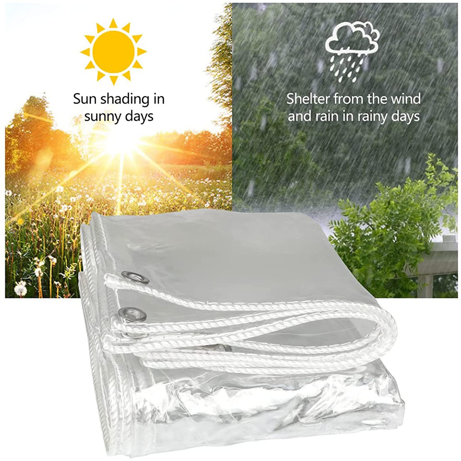 Teloni trasparenti resistenti 2,4x3 m, telo trasparente impermeabile e resistente alle intemperie, telo con occhielli - per tetto, campeggio, esterno, patio, pioggia o sole (A 2,4x3 m