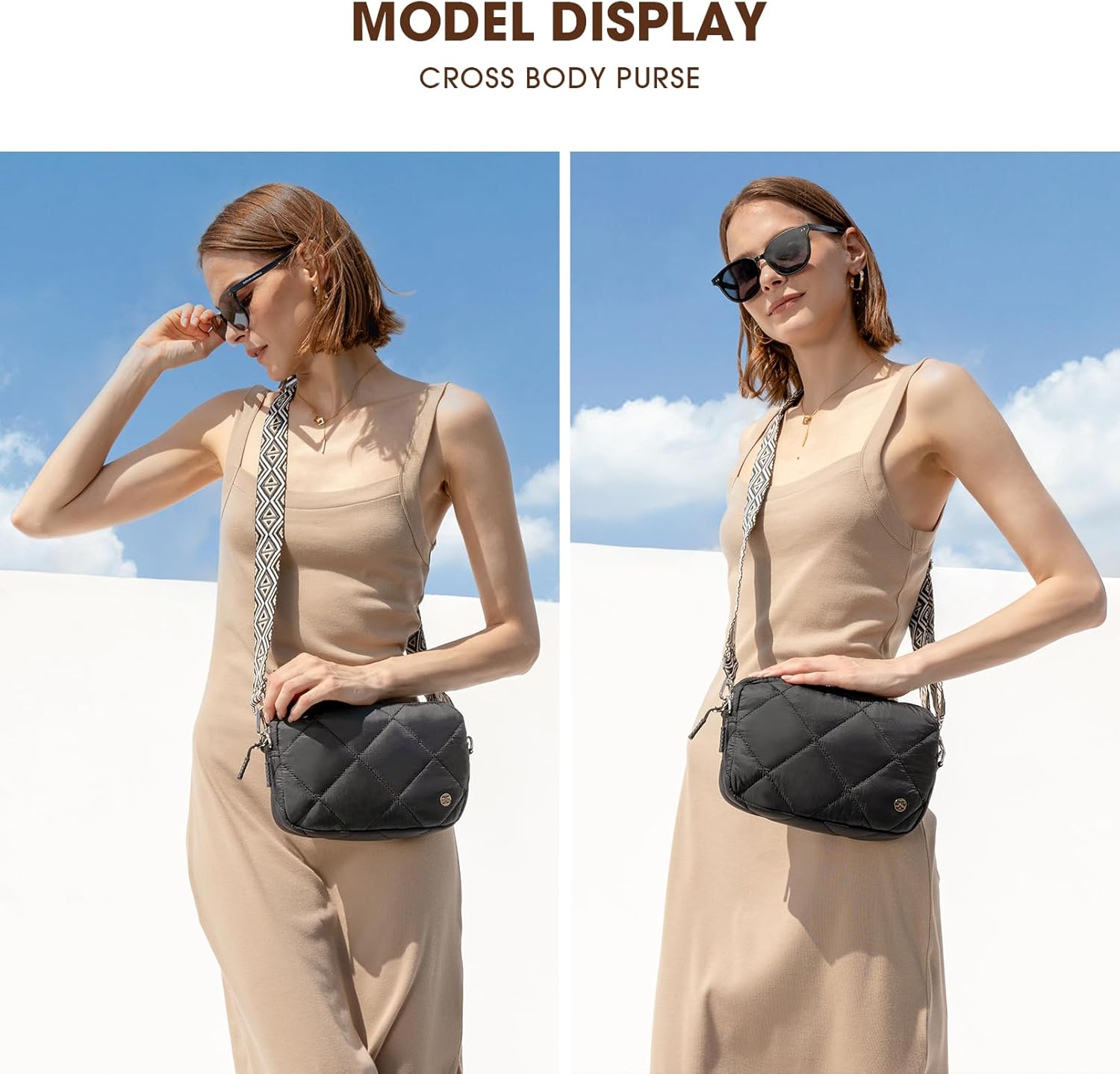 Telena Crossbody Bags for Women Quilted Design Puffer Bag Purse Lightweight Shoulder Bag (1-black) - Image 2