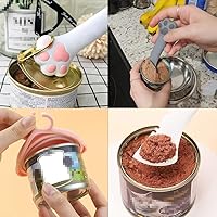 Vista 7 de Juego de 4 suministros de latas de comida para mascotas, tapas universales de silicona para latas de gatos, espátula 2 en 1, abridor de latas