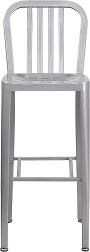 Miniatura 6 de Flash Furniture Gael Taburetes de bar comerciales de metal de 30 pulgadas con reposapiés, taburetes verticales de barra trasera de listones para
