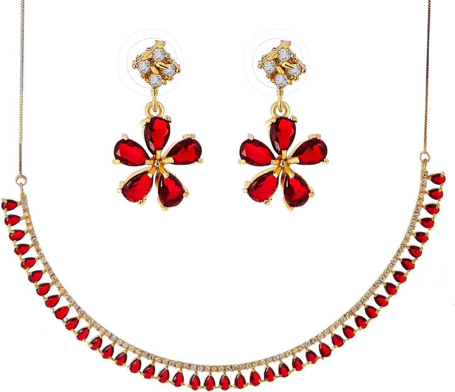 Indian Necklace Set AD CZ Elegant Gold Plated Sparkling Crystals Choker with Earrings Jewelry for Women
