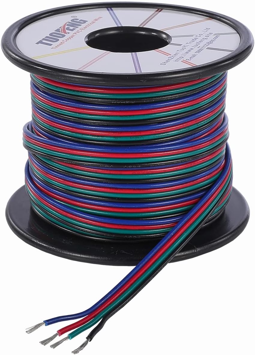 4 Core Cable 22awg Electrical Wire 40 Feet 4 Pin RGB Extension Cable Line Cord 4 Color for Single LED Strip Light