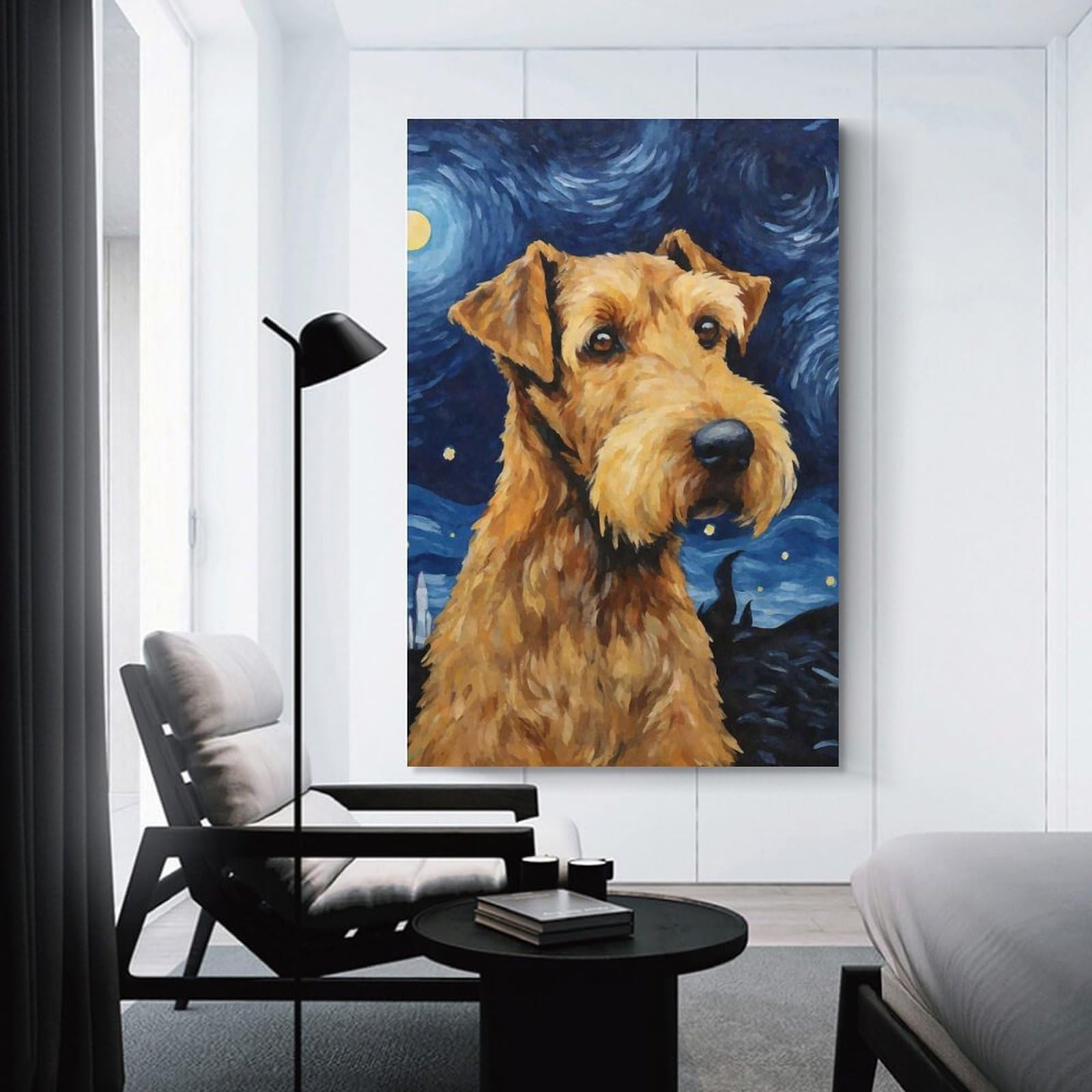 Junmoney Unframe-Style-6 Wall Picture Print Airedale Terrier Night, 20X30inch(50X75cm), For Entrance Walls, Hall Decor Or Foyers, Home Artwork For First Impressions