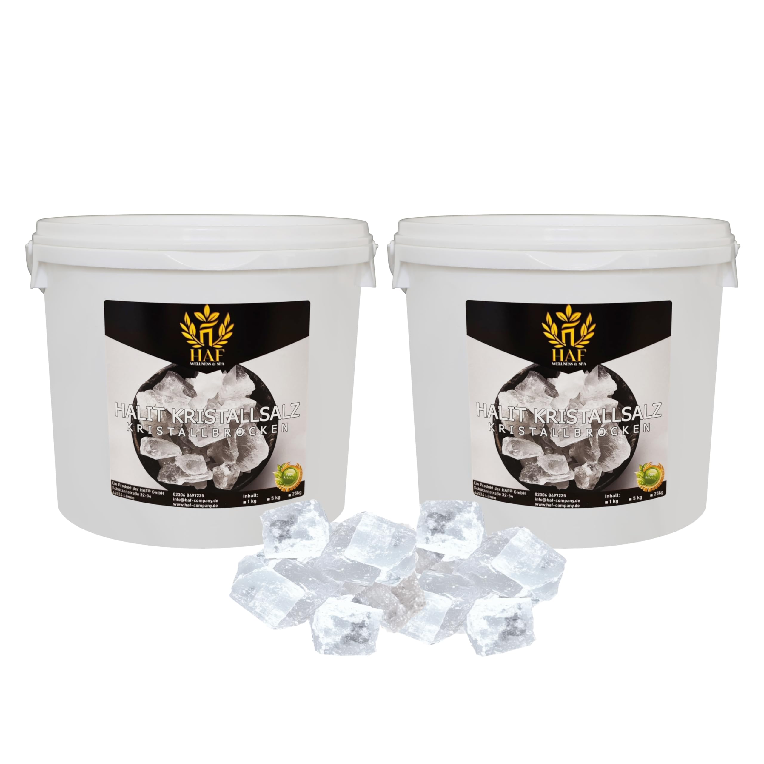 HAF® Białe kawałki soli halit 10 kg | gruboziarnista sól kamienna bez dodatków i oczywiście z zakresu soli w Pakistanie | kamienie solne | roztwór soli | Wymiary: 2-5 cm | Ilość: 2 x