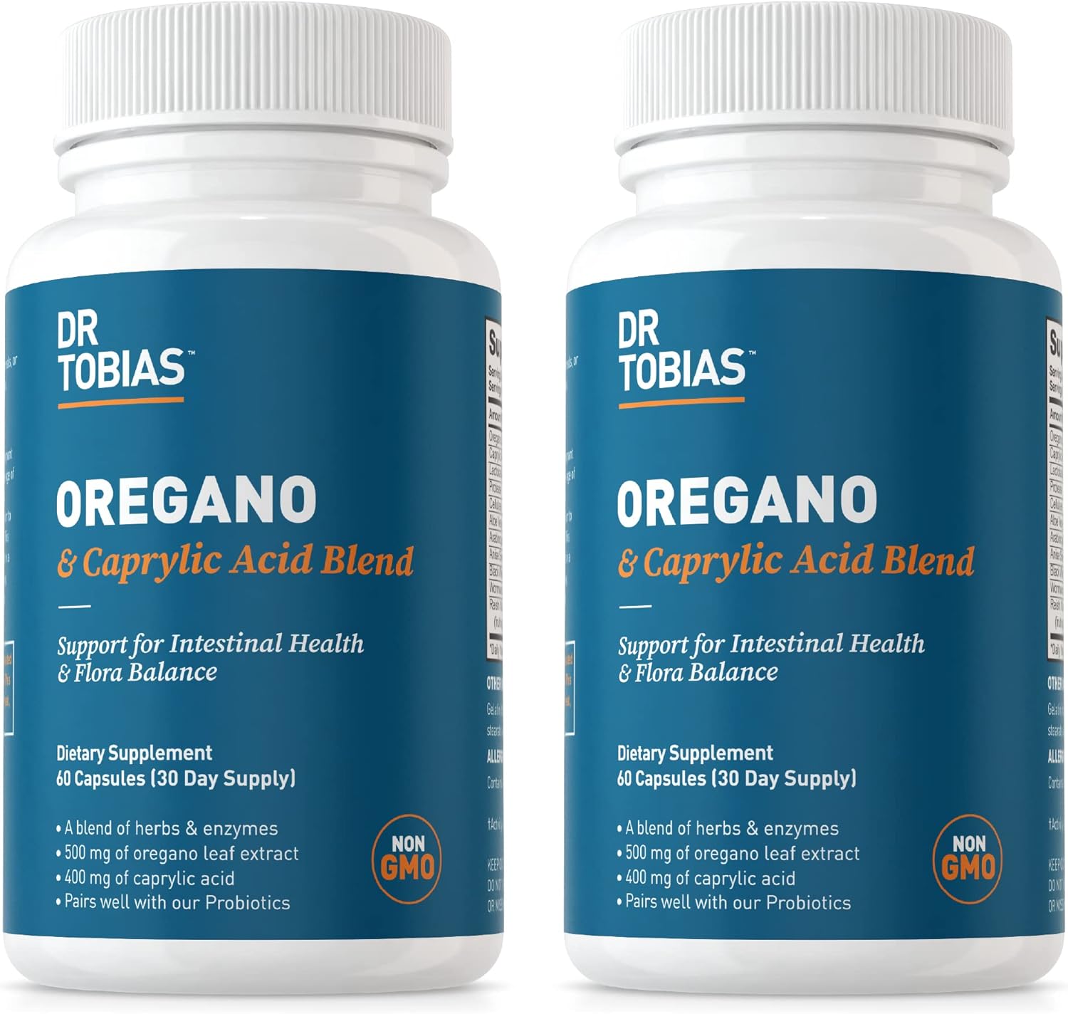 Dr. Tobias Oregano and Caprylic Acid Blend, Gut Flora Balance Complex, Intestinal Health &amp; Immune Support with Herbs &amp; Probiotics, Gut Health Supplements for Women &amp; Men 1 Count Pack of 120