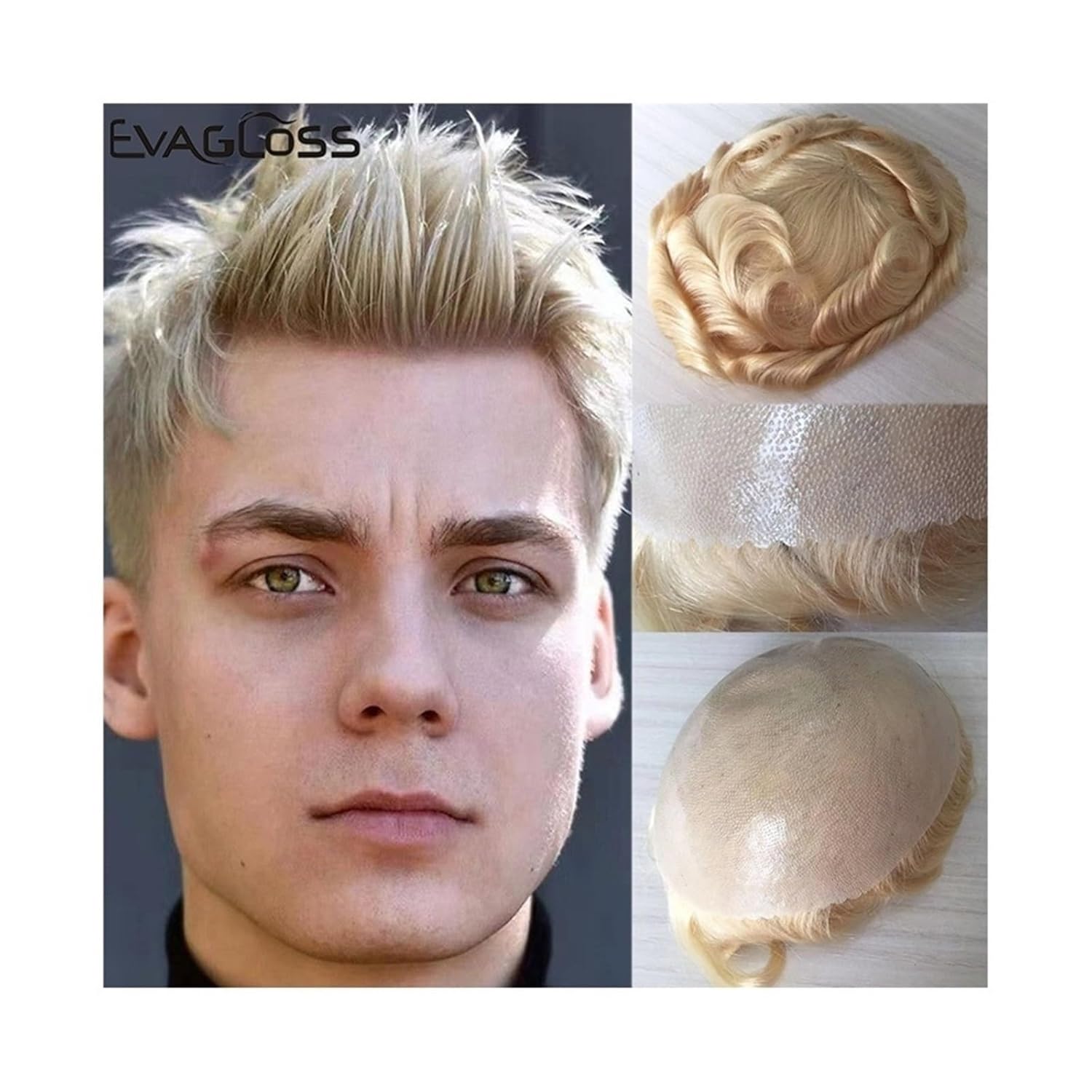 Men's Toupee Full PU Skin Base Double Knot Hair System Replacement Natural Looking Indian Human Units(6x8)