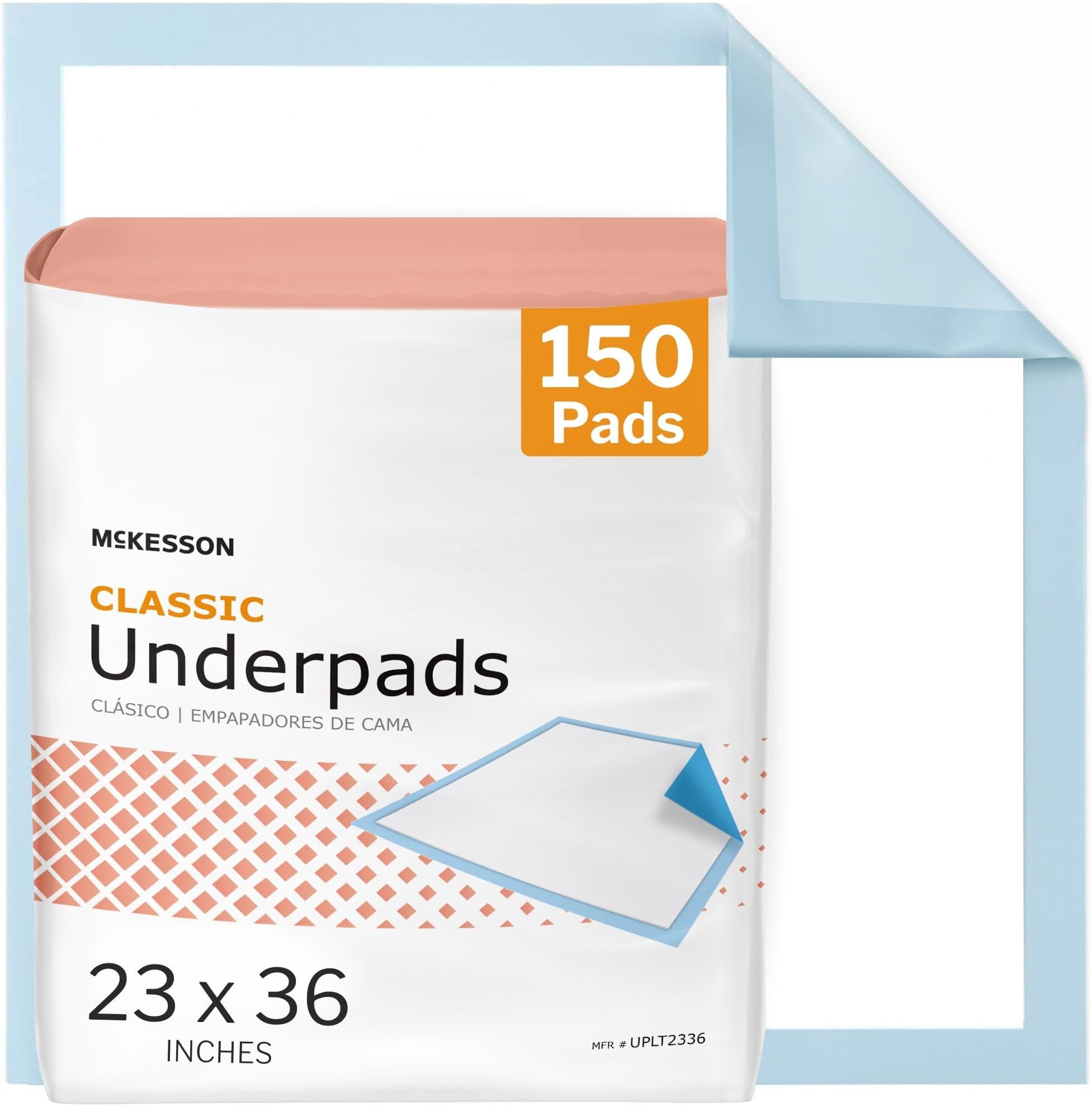 McKesson Classic Underpads, Light Absorbency, 23 x 36 in, 150 ct | Disposable Chux Pads for Adults, Elderly, and Baby, Pee Pads, Incontinence Bed Pads