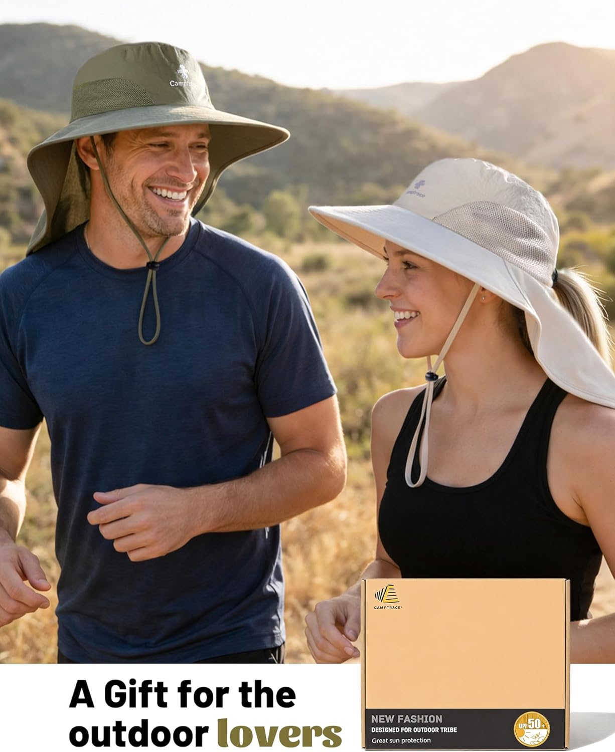 Camptrace Sun Hats for Women Men UPF 50+ UV Protection Wide Brim Hiking Fishing Hat with Neck Flap - Image 4