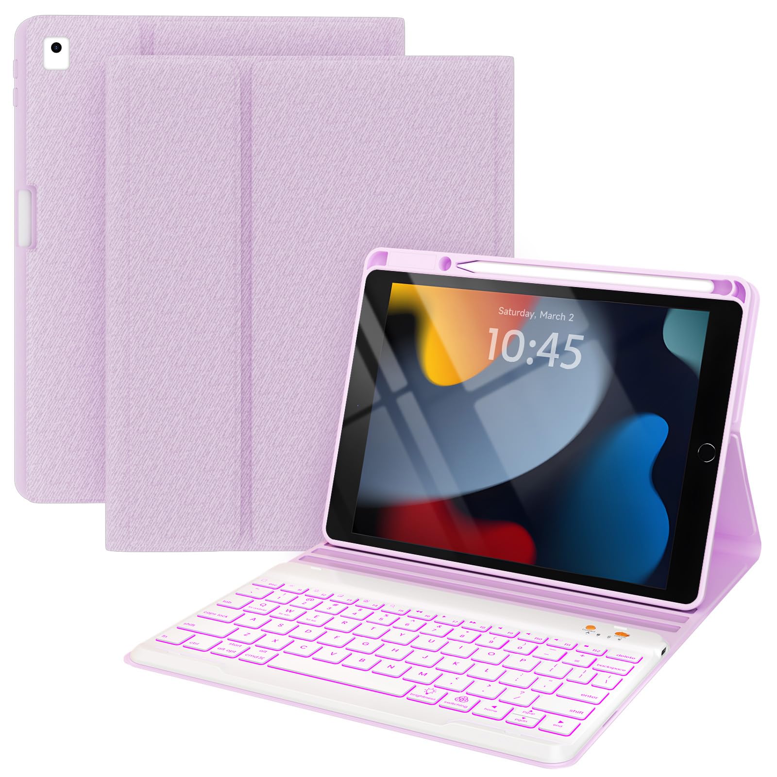 Funda para teclado para iPad de 10.2 pulgadas con 7 colores retroiluminados para estudiantes 8