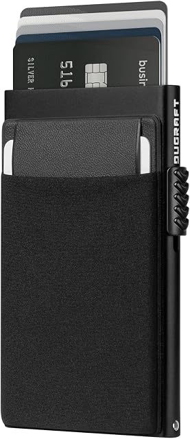DUGRAFT Card Holder Wallet with Money Pocket, Mens Minimalist Slim Aluminum Metal Pop Up Wallet RFID Blocking with Gift Box, Holds 5 Cards and Cash (Black)