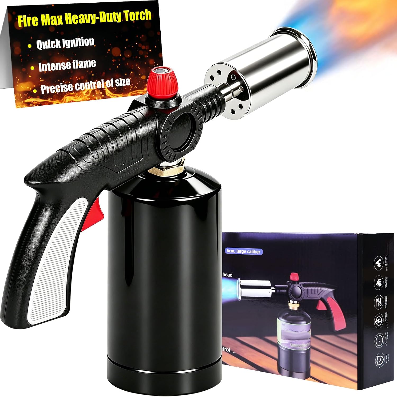 Flame Thrower Gun, Detachable Cooking Propane Torch Gun with Adjustable Flame, Powerful Blow Torch for Grill, Charcoal, Fire Pit, Fireplace, BBQ, Searing Steak, Welding, Camping