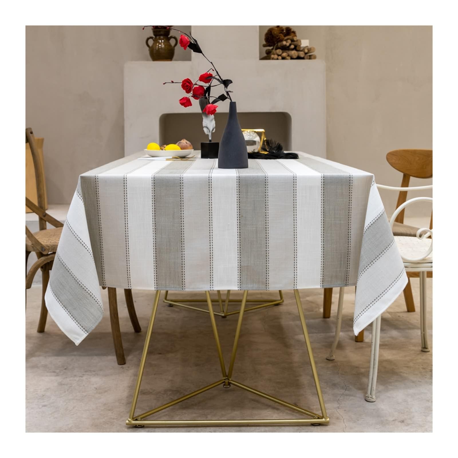 Daesar Mantel Mesita Salon Rectangular,Mantel Lino Cocina Empalme de Rayas Mantel Decorativo Gris,135x220CM(87x53Inch)