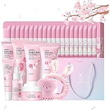 skin care set for teenage girls japan sakura skincare set anti-aging face care set daily skin care with cleanser serum cream eye mask hair band face brush
