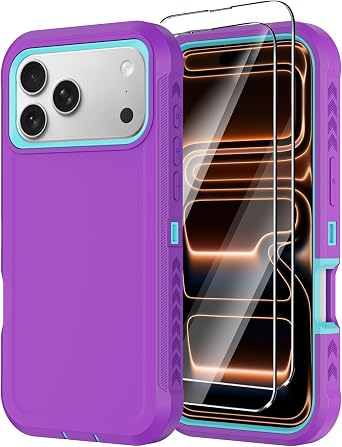 Magnetic for iPhone 17 Pro Max Case,Compatible with MagSafe,Heavy Duty 3-Layer Drop Protection Phone Cases with Screen Protector,Military Grade Shock-Absorbing Rugged Phone Cover Purple