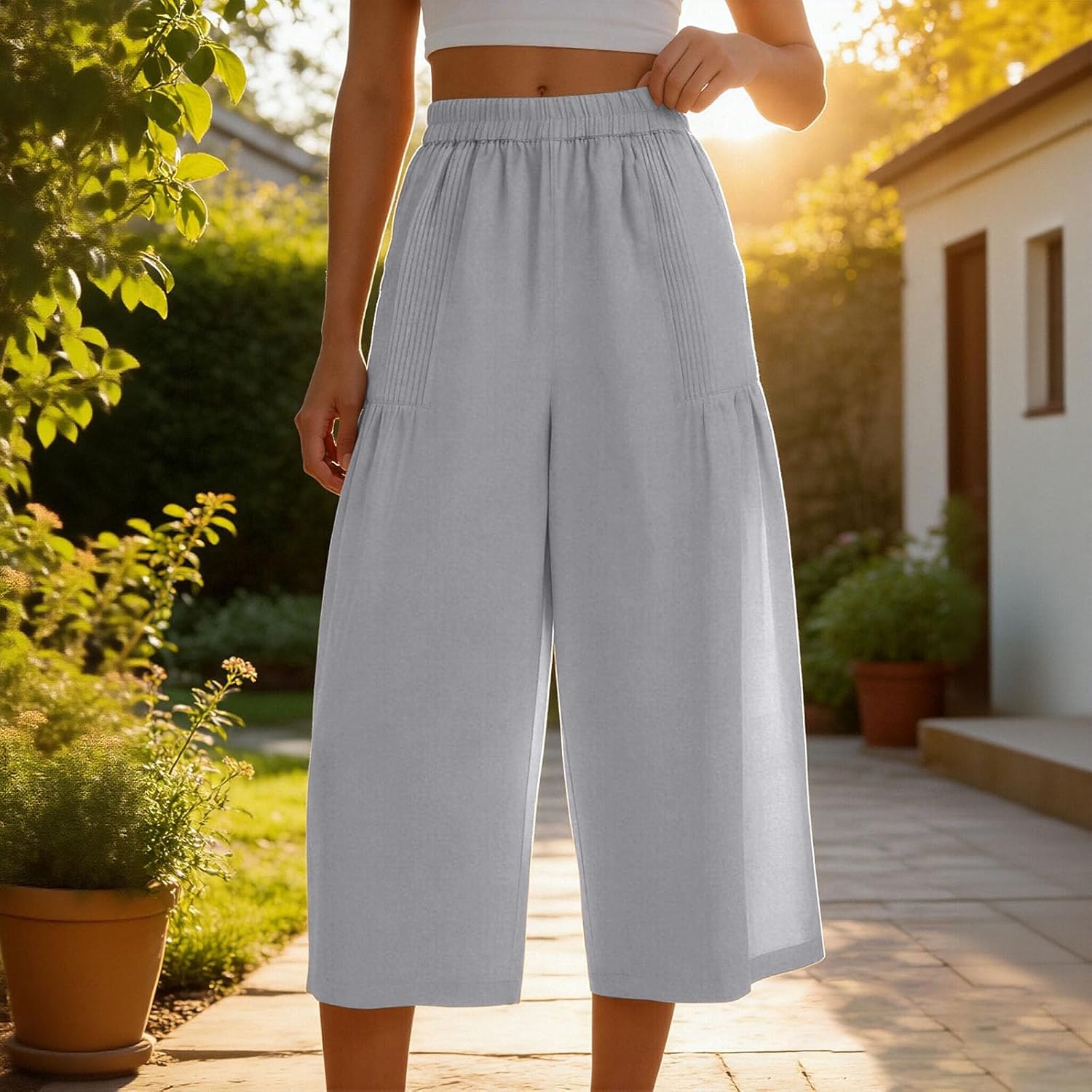 Capri Pants for Women with Pockets High Waist Capris Pant Loose Bermuda Shorts for Casual Summer Beach Vacation