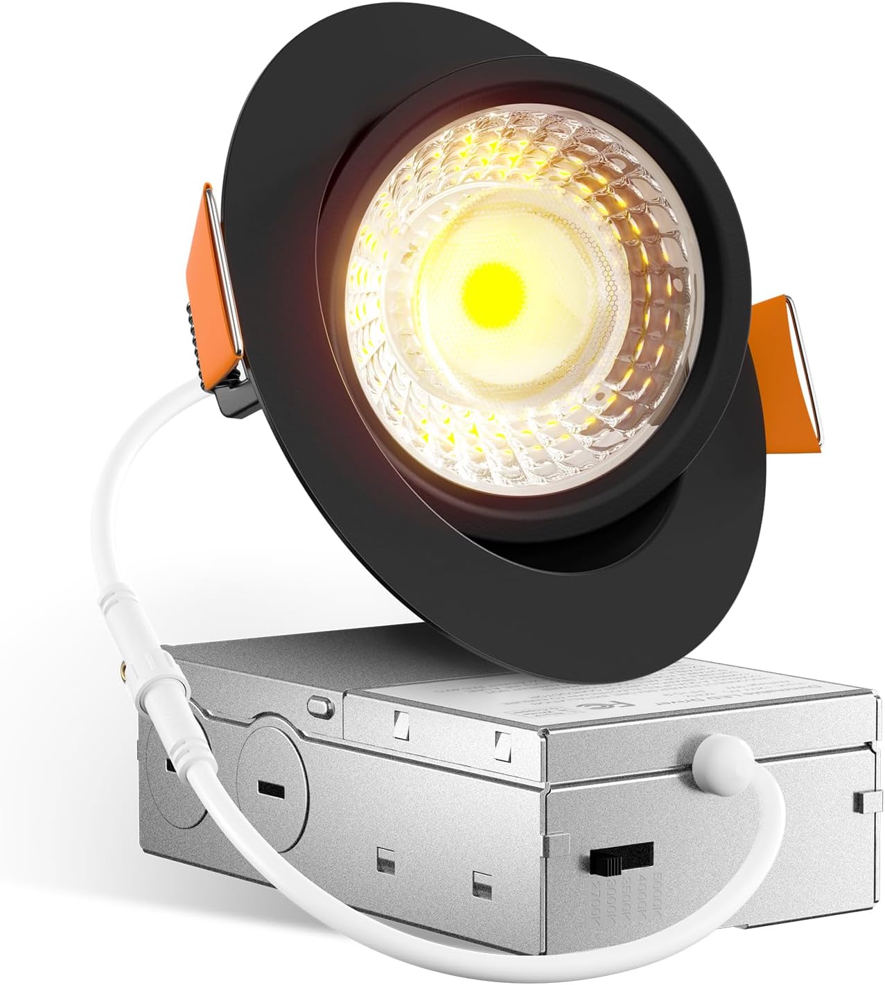 Amico 1 Pack 4 Inch 5CCT Black Eyeball Gimbal LED Recessed Lights, 360°&90° Adjustable Angle, Directional Dimmable Downlight, 2700K/3000K/3500K/4000K/5000K Selectable, 9W CRI90+, ETL&FCC