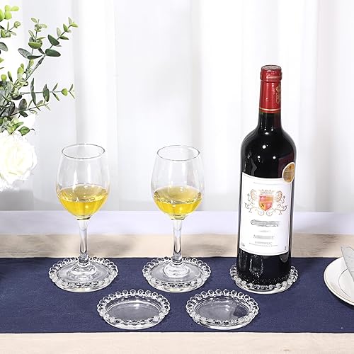 Miniatura 7 de JUXYES Juego de 5 posavasos redondos de vidrio, posavasos de vidrio transparente para bebidas, café, té, vino, posavasos decorativos para botellas