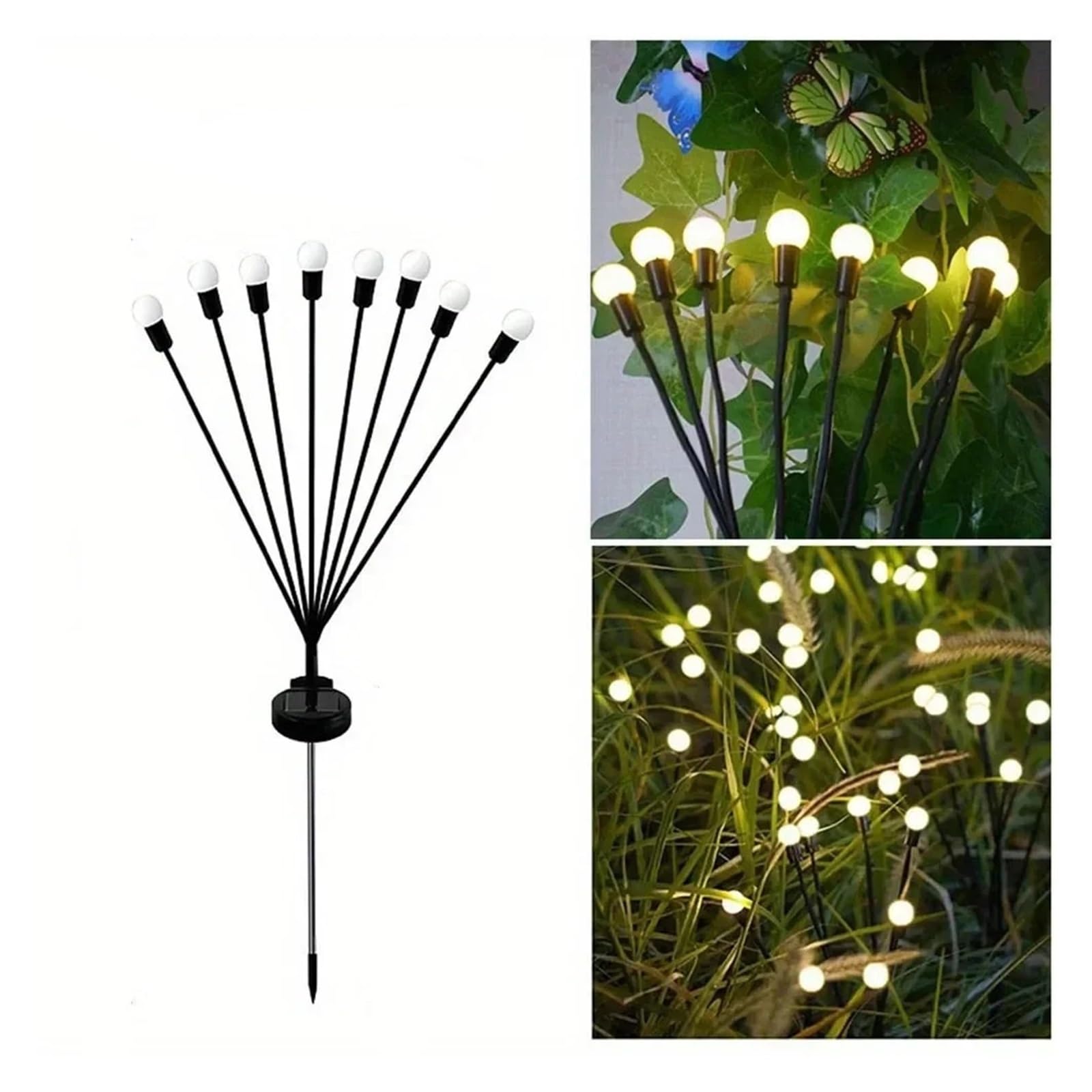 JANXELNOVA Solar Garden Firefly Light Outdoor Starburst Swing Decorative Lamp for Path Yard Patio Pathway Landscape(8LED)