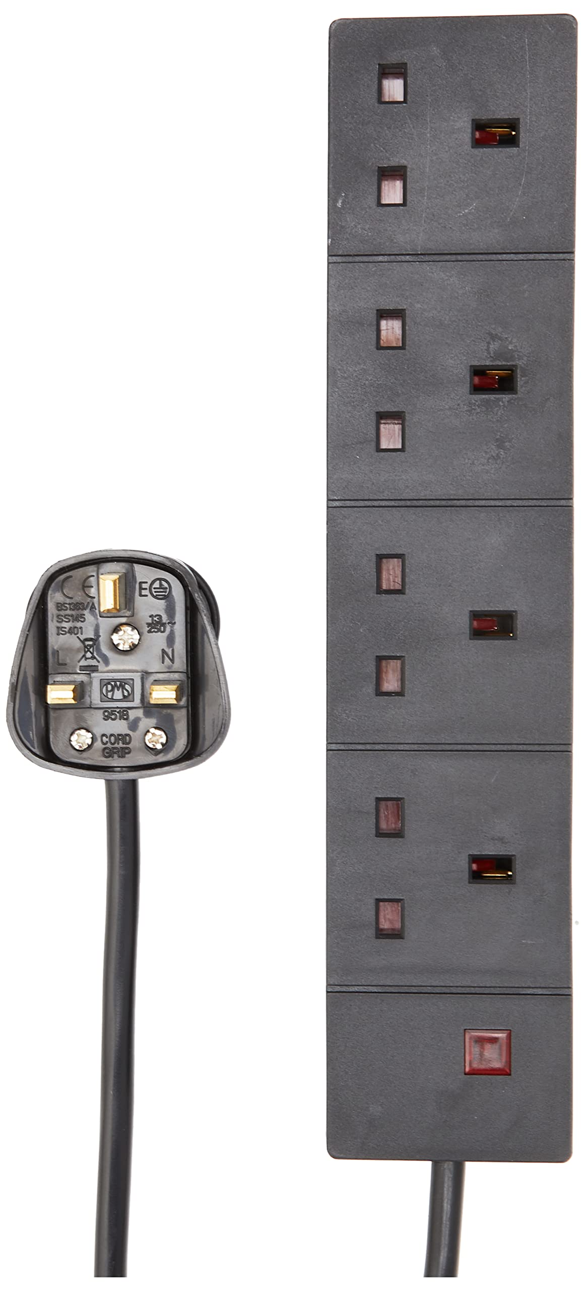 Pro Elec 5 M 4 Socket Neon On Light Extension Lead - Black 5051259150577