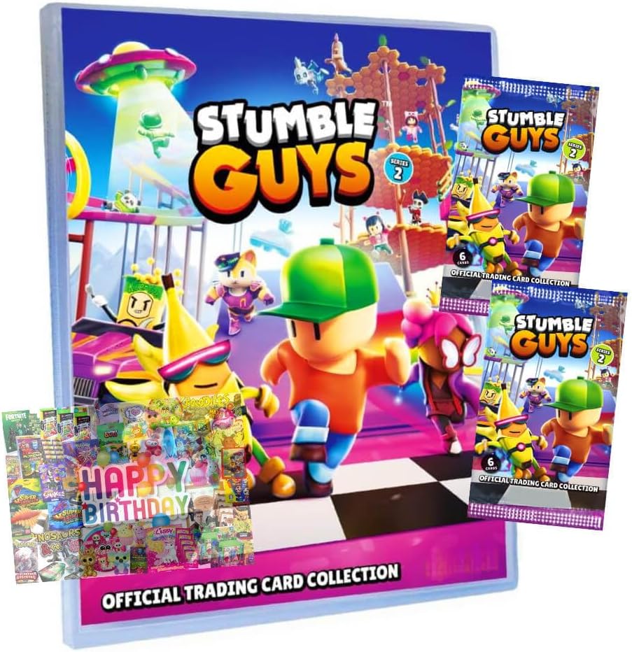 Bundle with Panini Stumble Guys Cards Series 2 - Trading Cards - 1 Folder + 2 Boosters + Exclusive Birthday Card