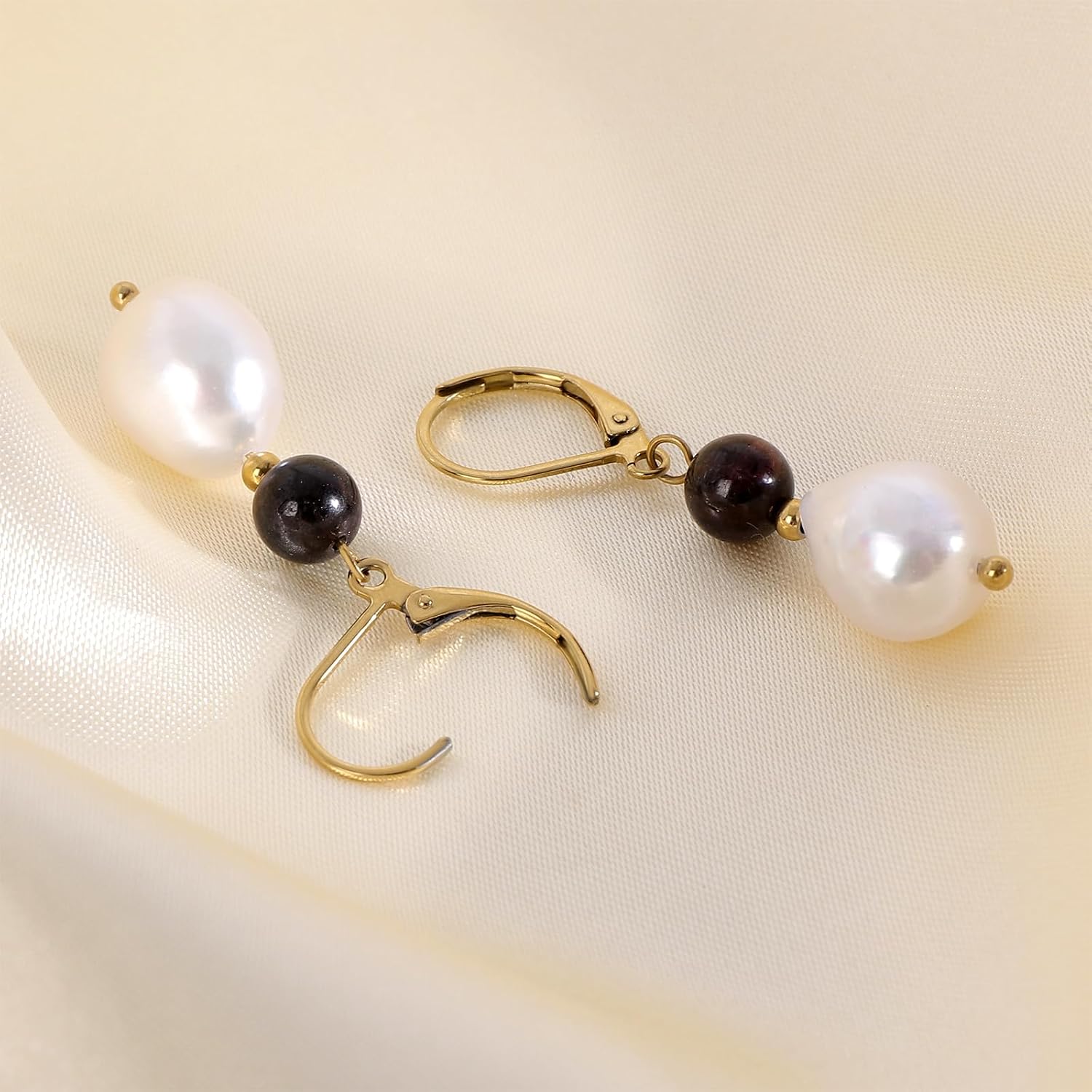 Natural Freshwater Pearl Gemstone Lever Back Earring 18k Gold-Plated Hoop Drop Earring Baroque Pearl Jewelry Birthday Gift for Wife Girlfriend Mother