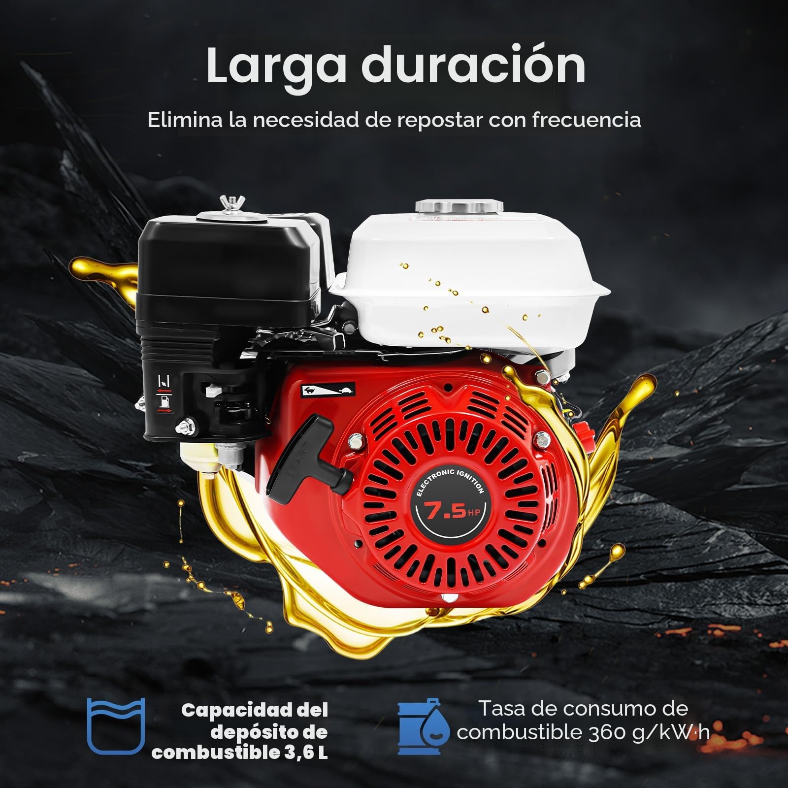 Motor de gasolina de 7,5 CV, Go Kart con motor de gasolina de 4 tiempos, bajo consumo de combustible, robusto motor de 4 tiempos