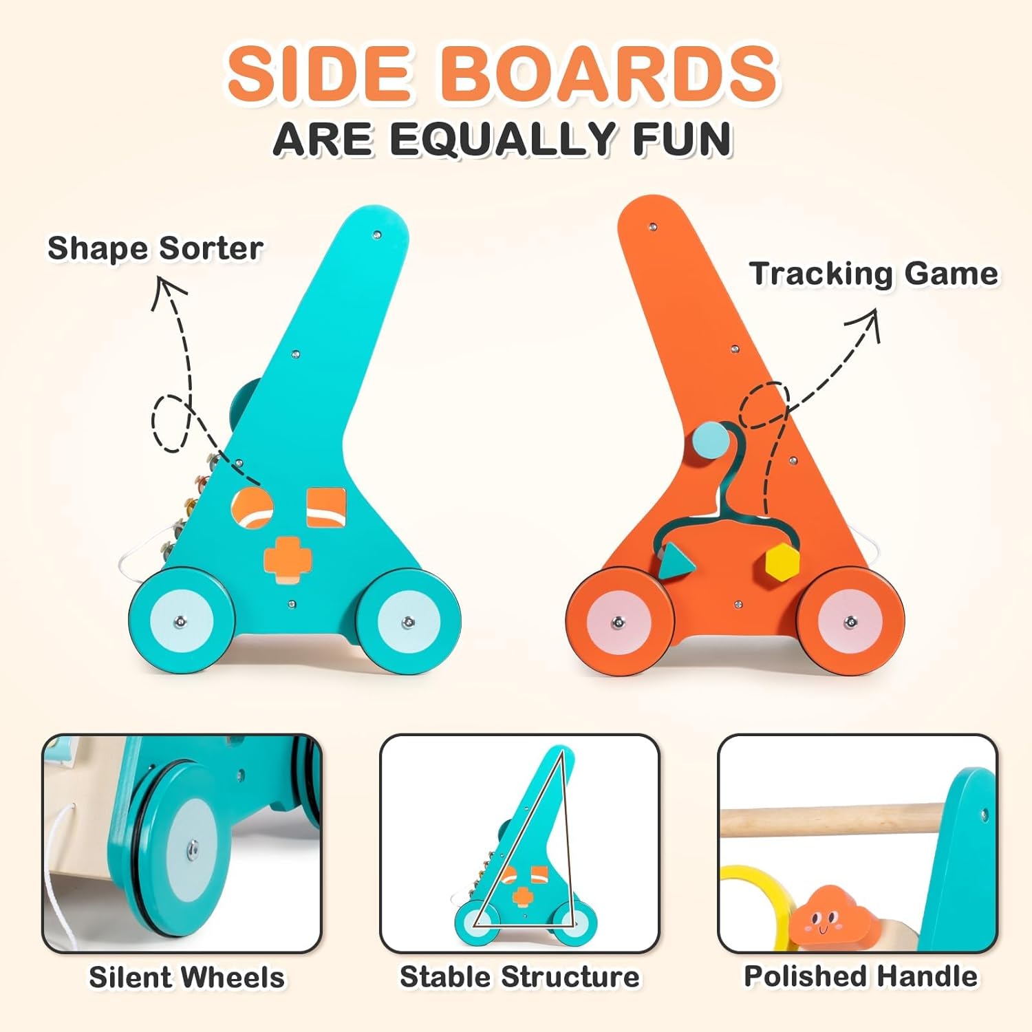 Wooden Baby Walker with Wheels, Walker for Baby Boys 12 Months Push Toy, Sit to Stand Activity Walker Learning to Walk