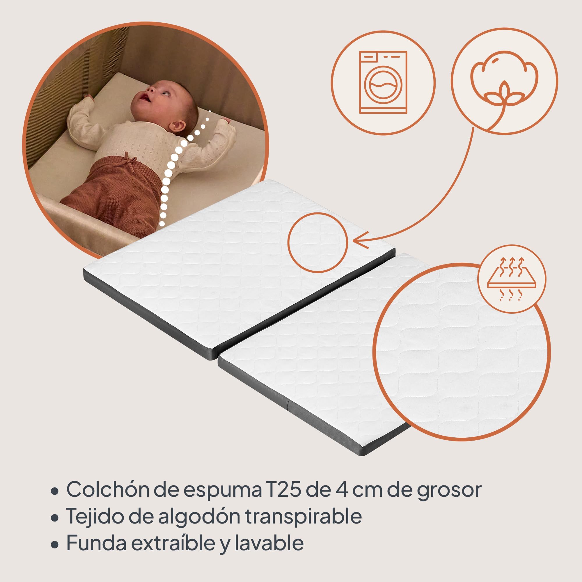 lionelo Cuna de Viaje Parque Cuna Bebe 3 en 1 Alice de 0 a 15 kg Colchón de Espuma, 2 Niveles de Altura, Plegable, Pequeña, Ligera, Entrada Lateral, Bolsa de Viaje