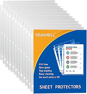 Seashell 100 Economy Non-Glare Sheet Protectors, Plastic Page Protectors for 3 Ring Binder, Letter Size, Top Loading, 3 Hole Punched, Binder Sleeves for 8.5 x 11 Paper, for School and Office use…