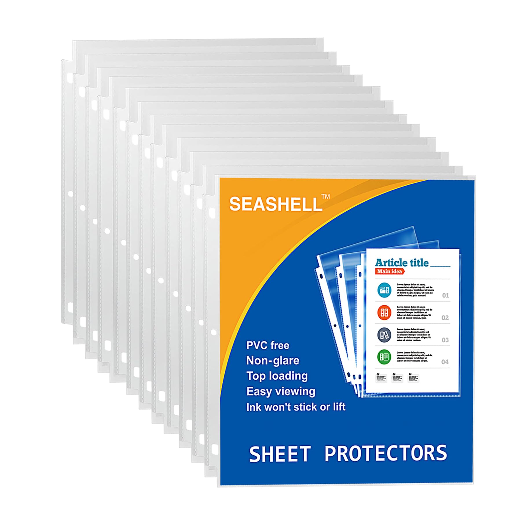 Seashell 100 Economy Non-Glare Sheet Protectors, Plastic Page Protectors for 3 Ring Binder, Letter Size, Top Loading, 3 Hole Punched, Binder Sleeves