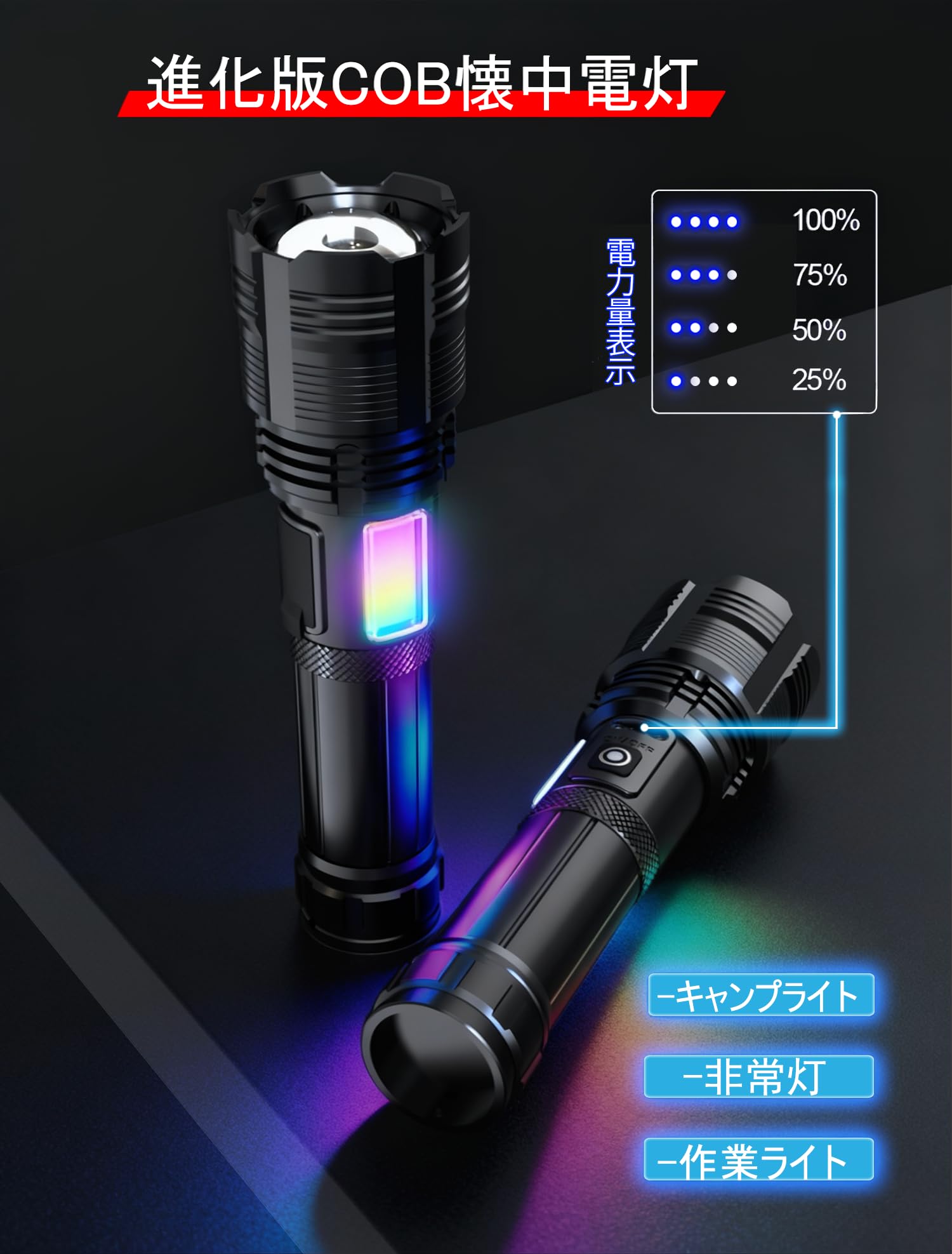 Amazon.co.jp: LED 懐中電灯【豊富なRGBカラーライト・超高輝度5000000
