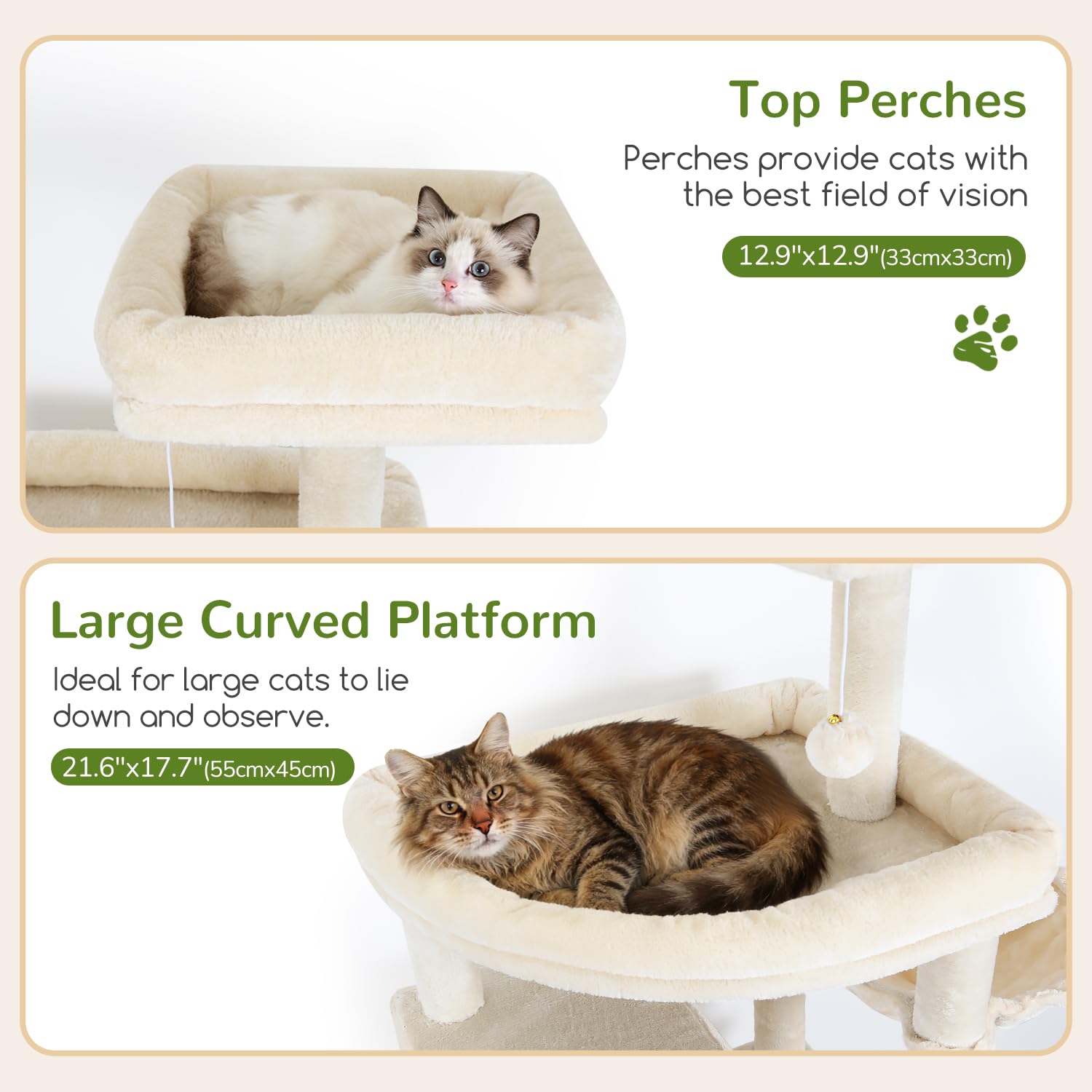 Globlazer Árbol Rascador para Gatos Beige XXL 203 cm Alto con 3 Grande Nidos 45*30*30CM, Extragrande Plataforma, Cesta, Juguetes, Estable Rascador para 4-6 Gatos Adultos Jugar Interior (S80, Beige)