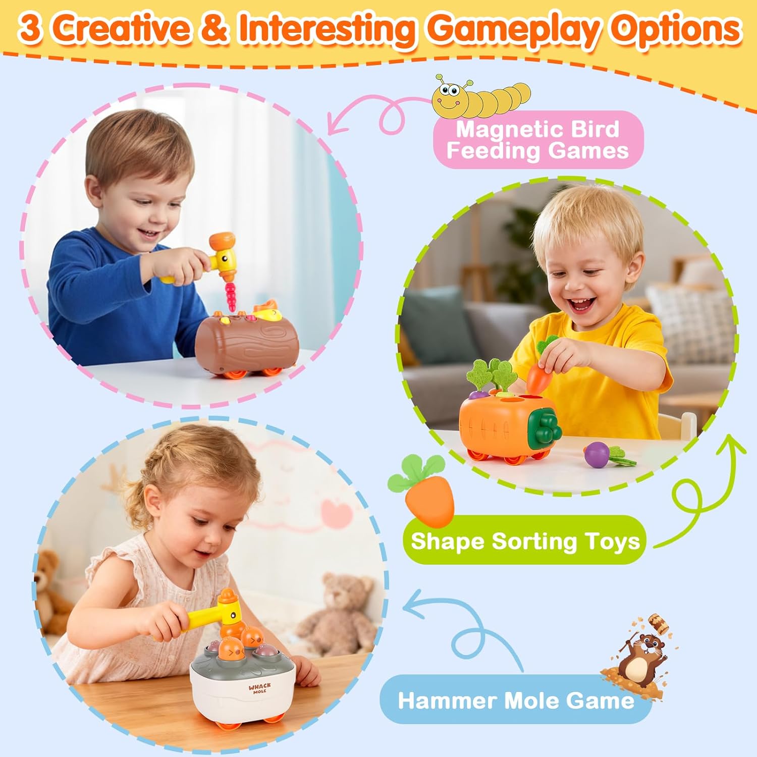 Sizobi Press to Go Train Toys for Toddlers 2-4, Learning Sorting Montessori Toys for Kids 3+, Fine Motor Skills Educational Train Set, Preschool Learning Activities Birthday Boys Girls