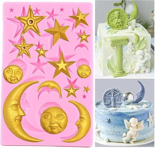 Miniatura 8 de Molde de silicona para fondant de cara de sol, estrellas, luna, para chocolate, caramelo, goma de goma, herramienta de decoración de pasteles,