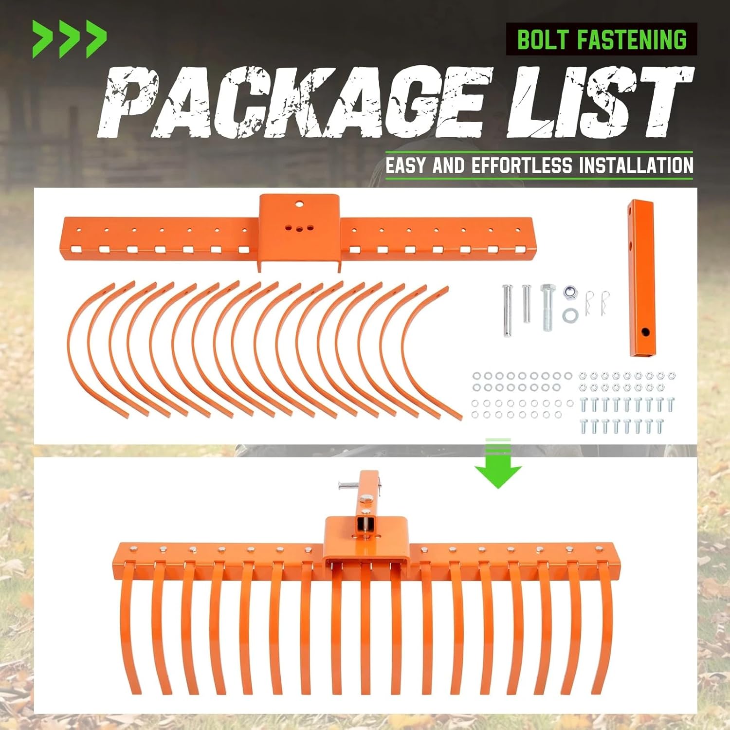 48" Landscape Rake with Sturdy Steel Tines, for 2" Receiver Tractor ATV/UTV, Rock and Pine Straw Rake