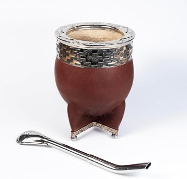 Yerba Mate Gourd with Stainless Steel Bombilla - Handmade Mate Gourd, Mate Drinking Cup, Pumpkin Mate Gourd, Yerba Mate Set, Argentina, Imperial Premium Brown