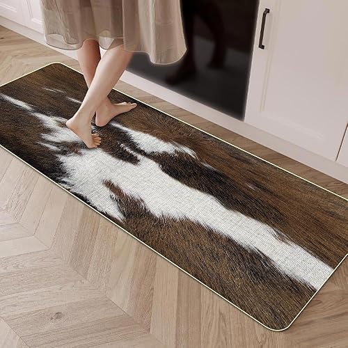 Miniatura 6 de TOMWISH Alfombra de cocina de Navidad con estampado de piel de vacuno, antideslizante, lavable, de 17 x 47 + 17 x 27 pulgadas, para cocina,