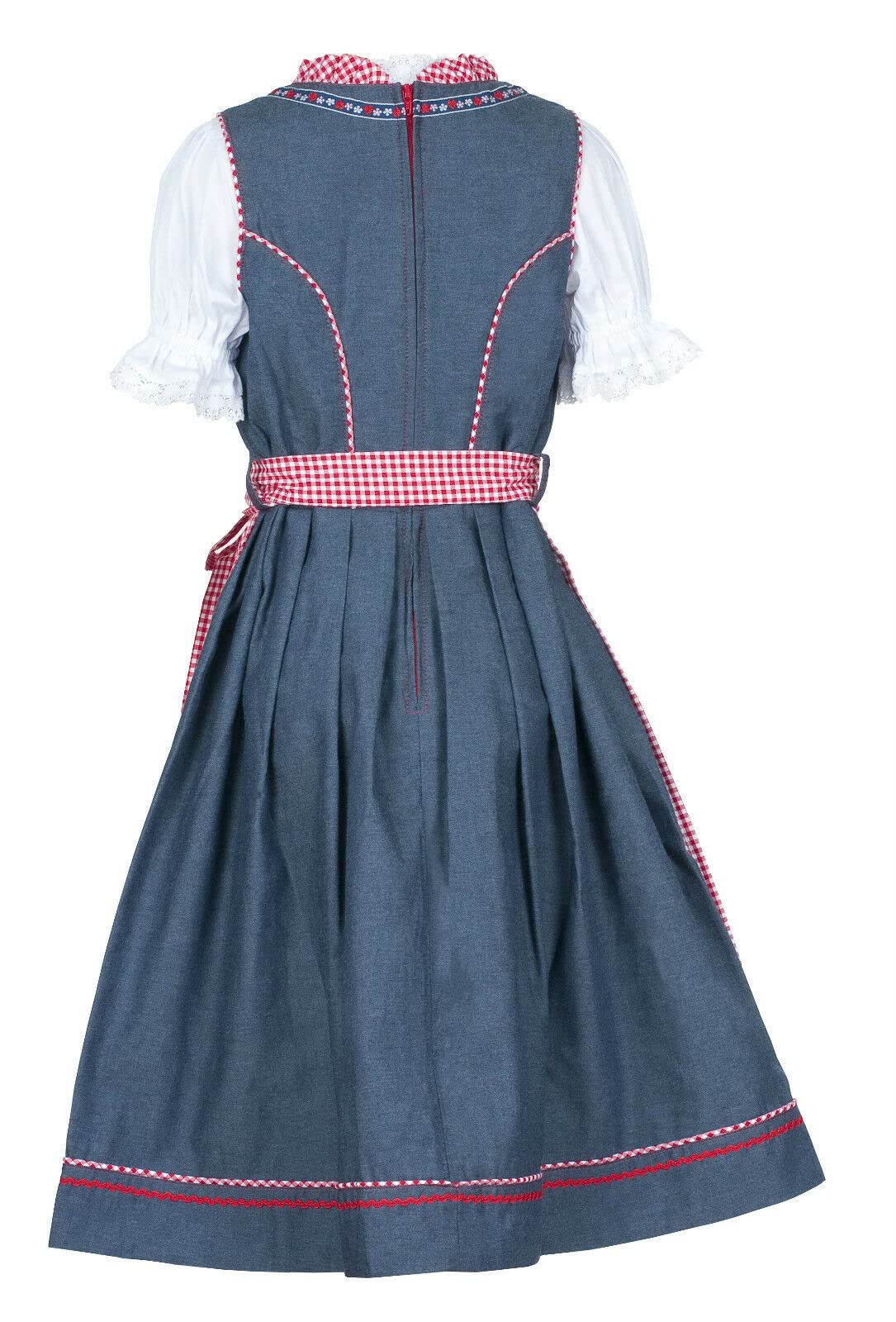Ramona Lippert® Dżinsy dziecięce Dirndl Naomi, niebiesko-różowe - 3-częściowy strój ludowy Dirndl dla dziewczynek, czerwony, 158-164