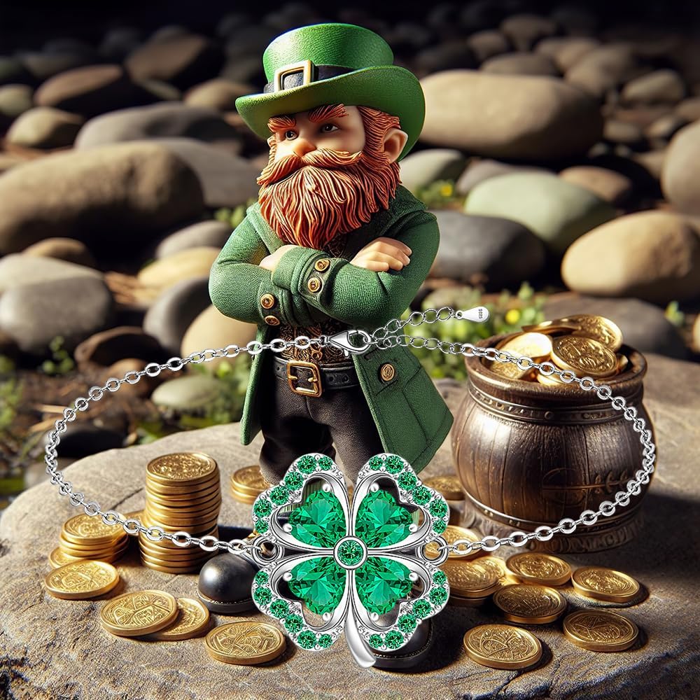 Shamrock Bracelet for Women Sterling Silver celtic St Patricks Day Bracelet Four Leaf Clover Green Luck Gifts Irish Jewelry - Image 8