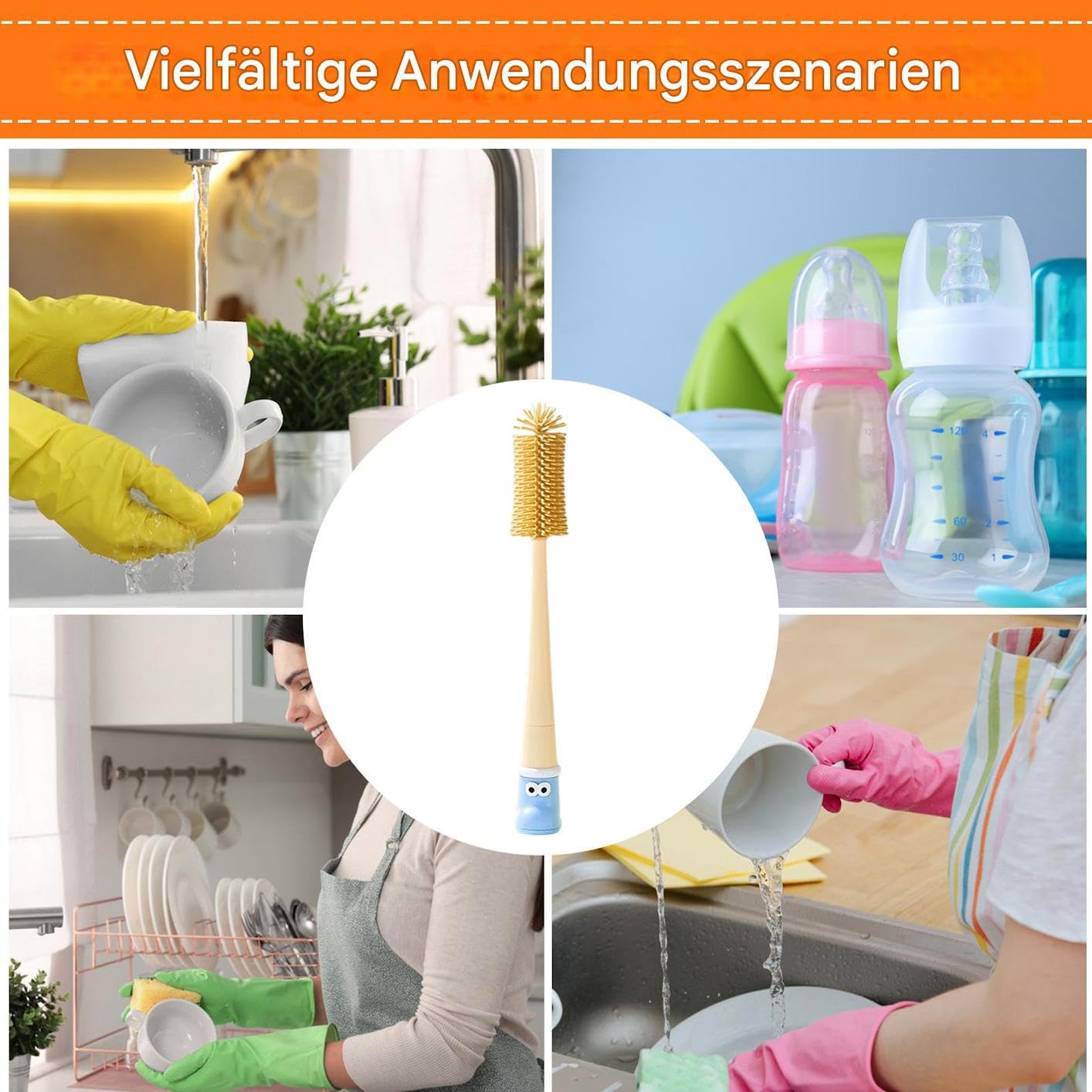 Flaschenbürsten Für Die Reinigung | 5-In-1 Multifunktionale | Reinigungsbürste Für Tassen,Lange Griff Flaschenbürste Für Tassen,Für Spalten Rillen Deckel Strohhalme Sauger Brustpumpen