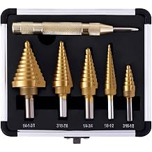 Step Drill Bits, 6PCS 50 Sizes HSS Step Unibit Drill Bits with Automatic Center Punch, Double Cutting Blades, High-Speed Steel, Multiple Hole Stepped Up Bits for DIY Lovers with Aluminum Case