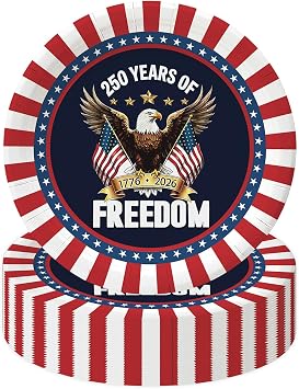 50 Pcs USA 250th Anniversary Plates 7 Inch, Disposable 4th of July Paper Plates Patriotic Cake Dessert Plate for for Memorial Independence Day Party Decorations USA 250th